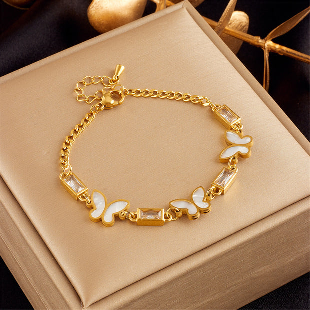 Gold-plated Butterfly Pearl Flower Rhinestone-embedded Accessories Bracelet