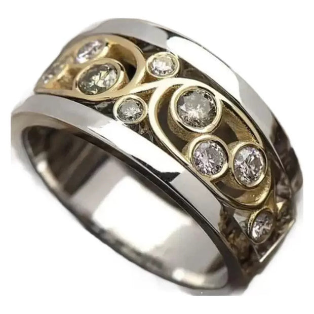 Electroplated 925 Silver Zircon Pattern Inlaid Stone Vintage Ring Ornament Ladies