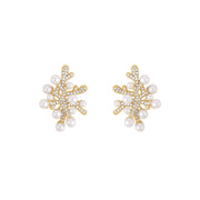 Sterling Silver Needle Coral Pearl Zircon Light Luxury Temperament Female Earrings