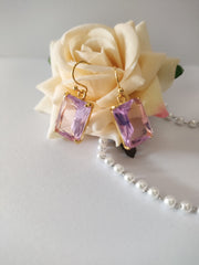 Purple Crystal Square Cut Earrings Fashion Earrings