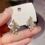 Sterling Silver Needle Coral Pearl Zircon Light Luxury Temperament Female Earrings